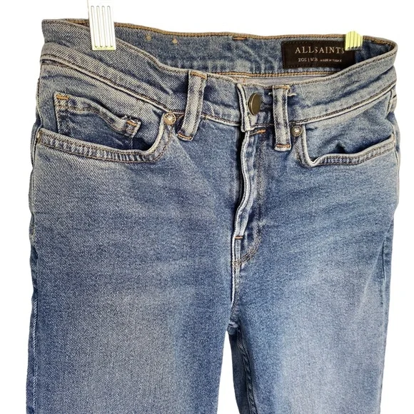 All Saints Zoe Cropped Bootcut Jeans in Light Indigo Blue - Picture 6 of 9